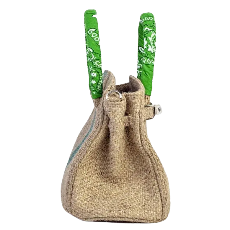 24H Birkin Style Green Coffee Jute Handbag