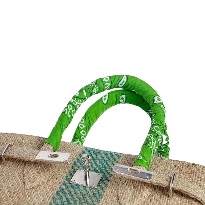 24H Birkin Style Green Coffee Jute Handbag