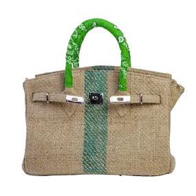 24H Birkin Style Green Coffee Jute Handbag