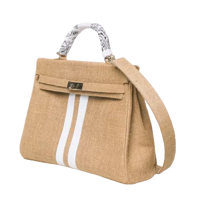 24H Kelly Style Jute Handbag with Stripes