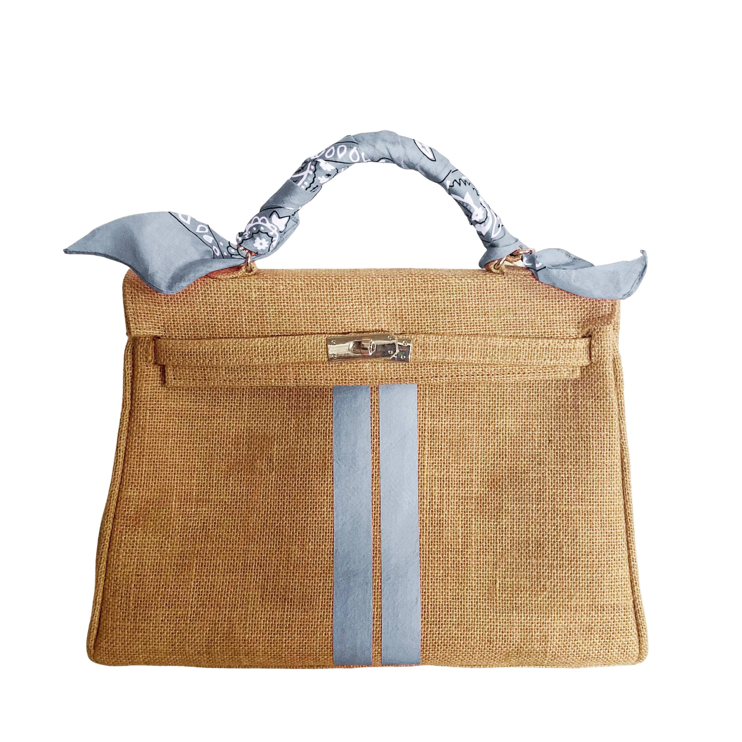 24H Kelly Style Jute Handbag with Stripes