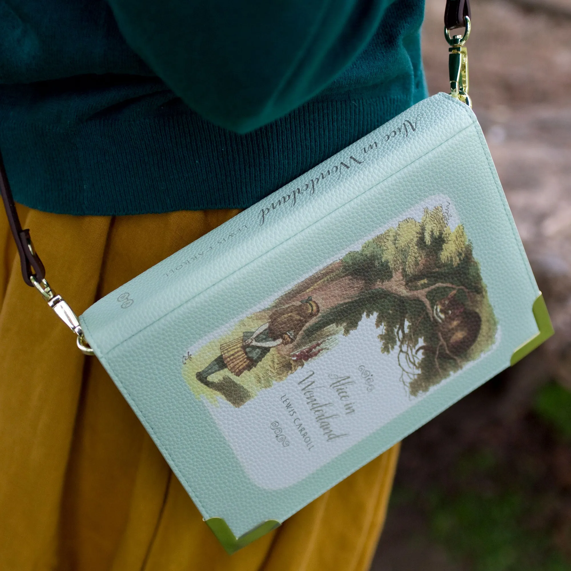 Alice in Wonderland Original Turquoise Book Handbag Crossbody Purse