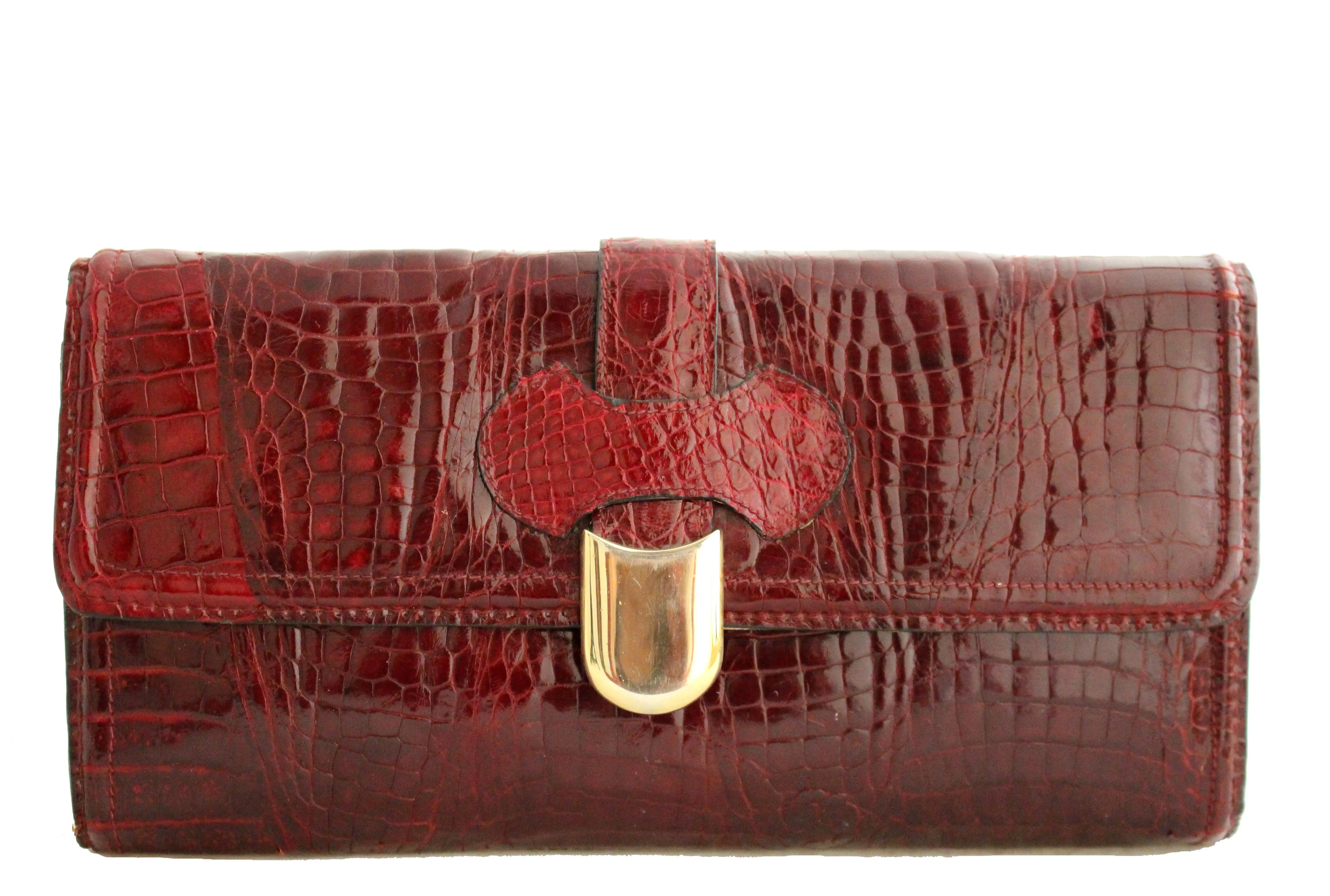 Baby crocodile skin ruby red handbag