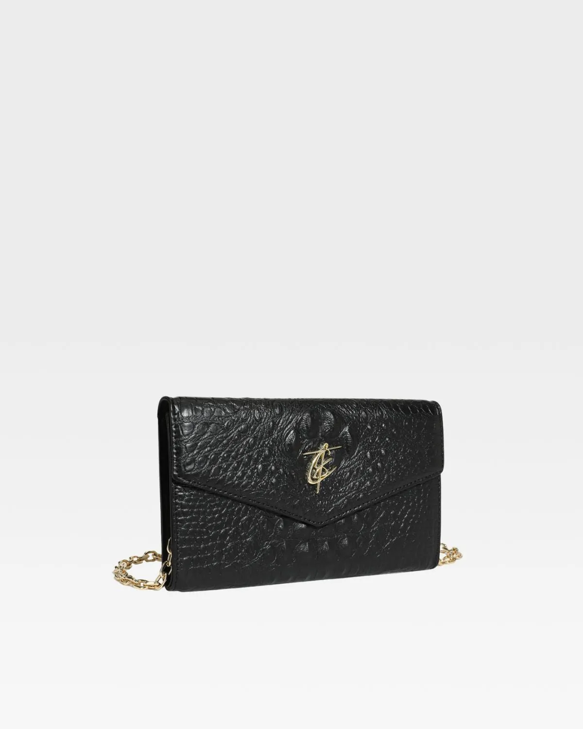 Black Apollo 2 Faux Crocodile Skin Clutch Shoulder Bag