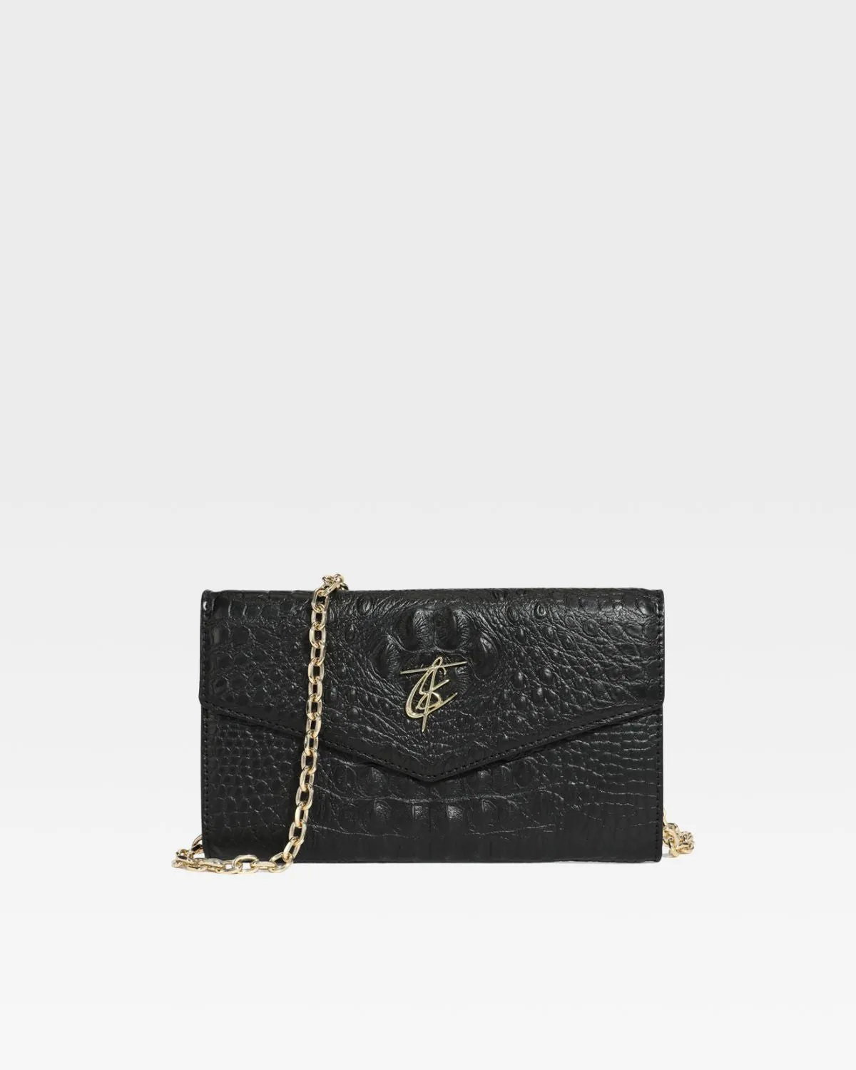 Black Apollo 2 Faux Crocodile Skin Clutch Shoulder Bag