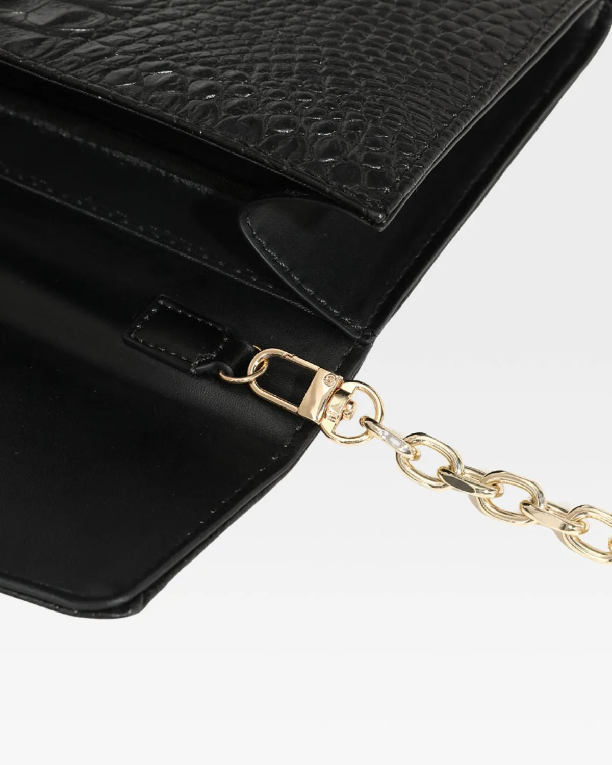 Black Apollo 2 Faux Crocodile Skin Clutch Shoulder Bag