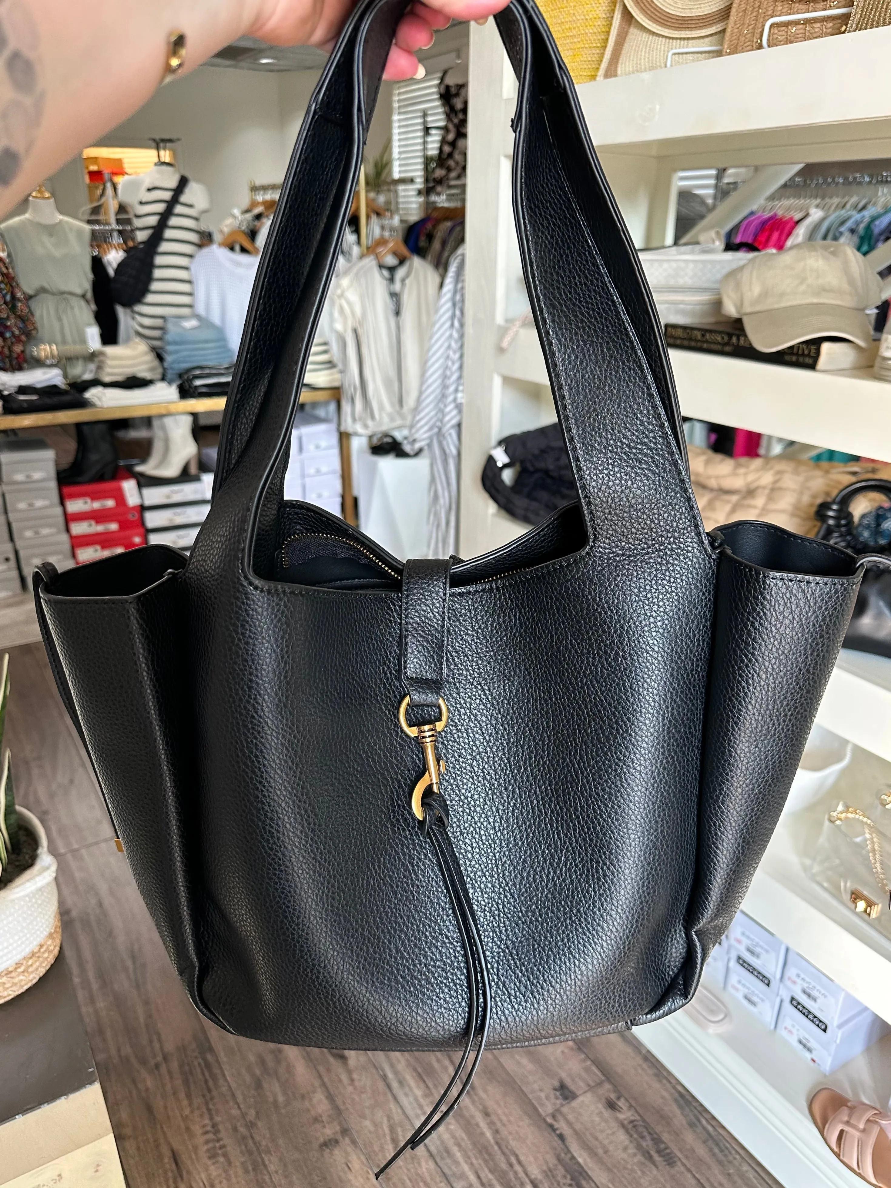 Black Faux Leather Shoulder Bag