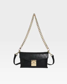 Black Faux Ostrich Shoulder Bag