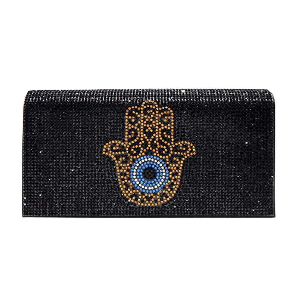 Bling Evil Eye Hamsa Hand Evening Clutch Crossbody Bag