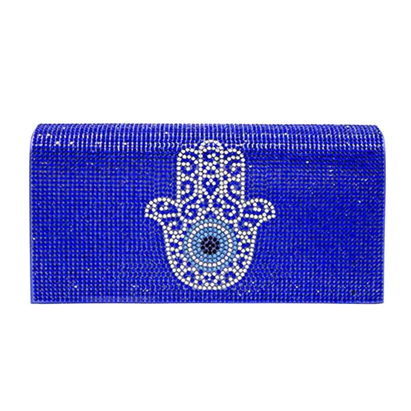 Bling Evil Eye Hamsa Hand Evening Clutch Crossbody Bag