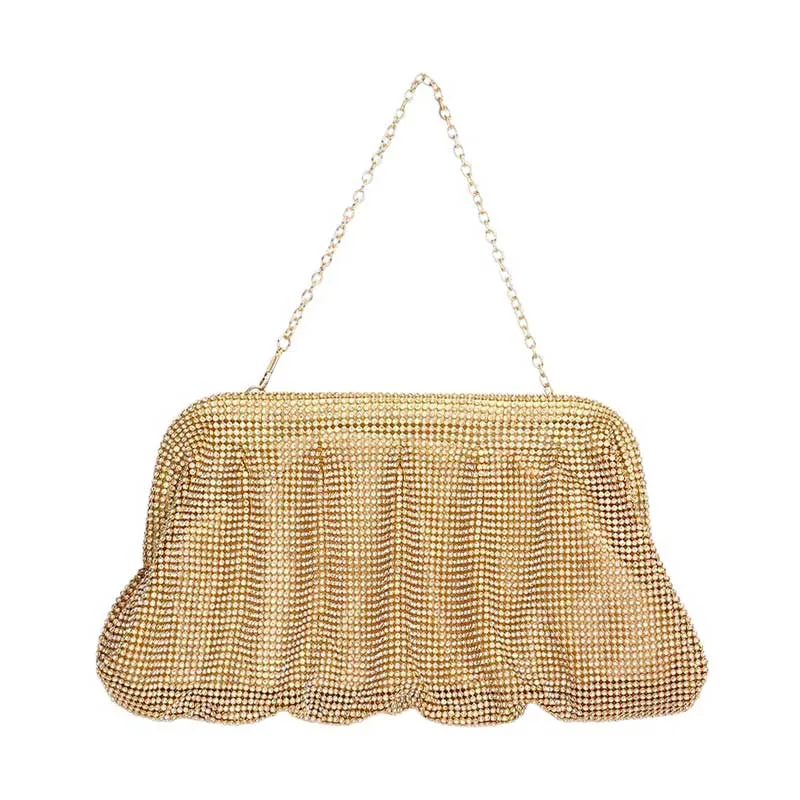 Bling Pleated Evening Clutch Tote Crossbody Bag