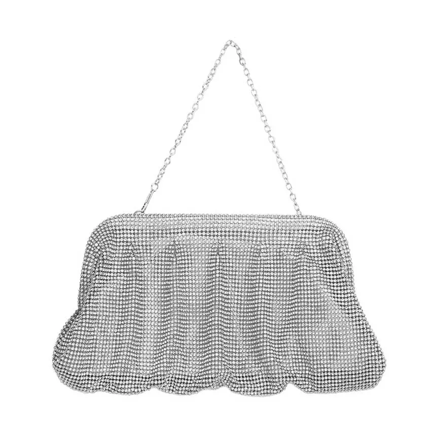 Bling Pleated Evening Clutch Tote Crossbody Bag