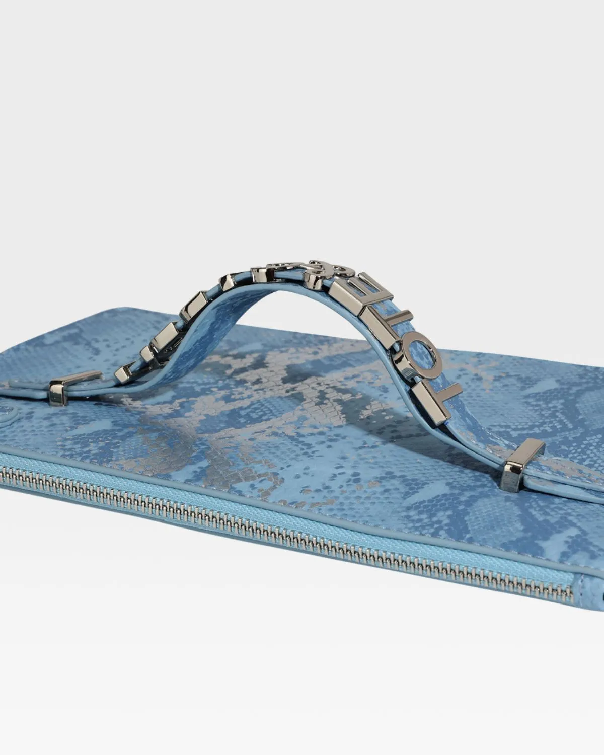 Blue Faux Python Clutch Handbag