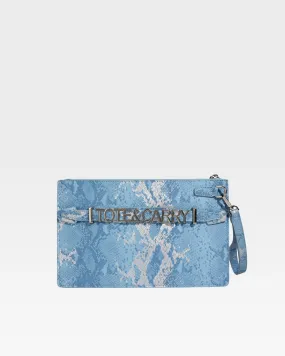 Blue Faux Python Clutch Handbag