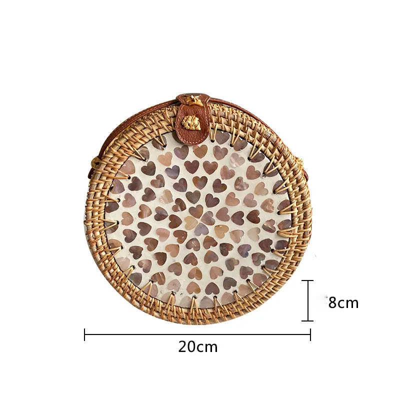 Bohemian Seashell Floral Round Rattan Purse Bali Clutch Shoulder Bag