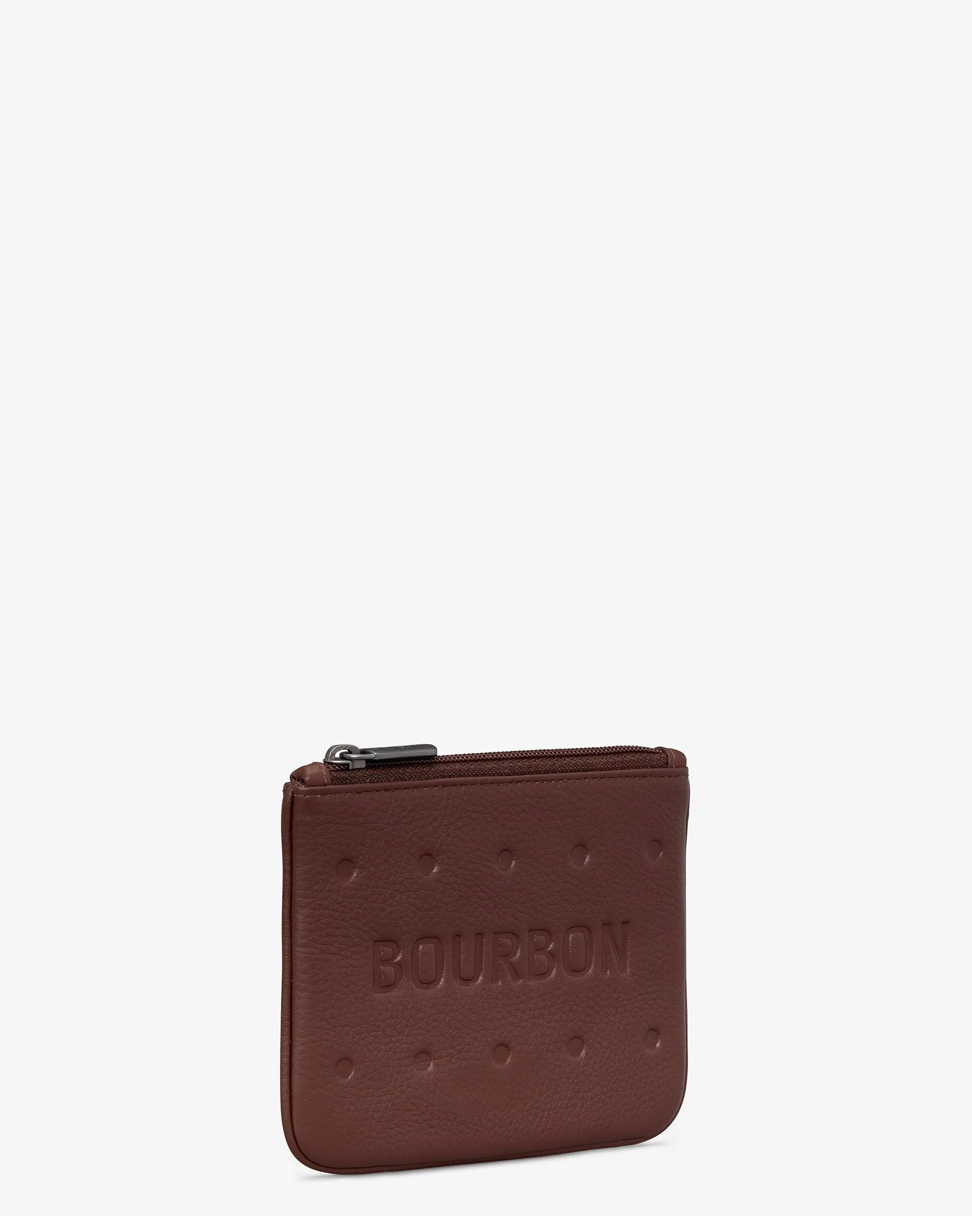 Bourbon Biscuit Leather Zip Top Purse