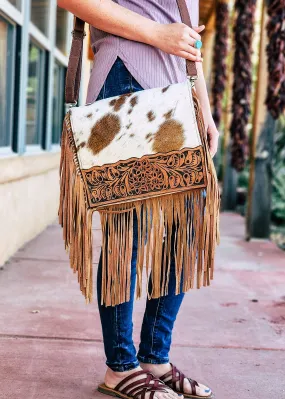 Brown & White Pagosa Cowhide Crossbody Handbag