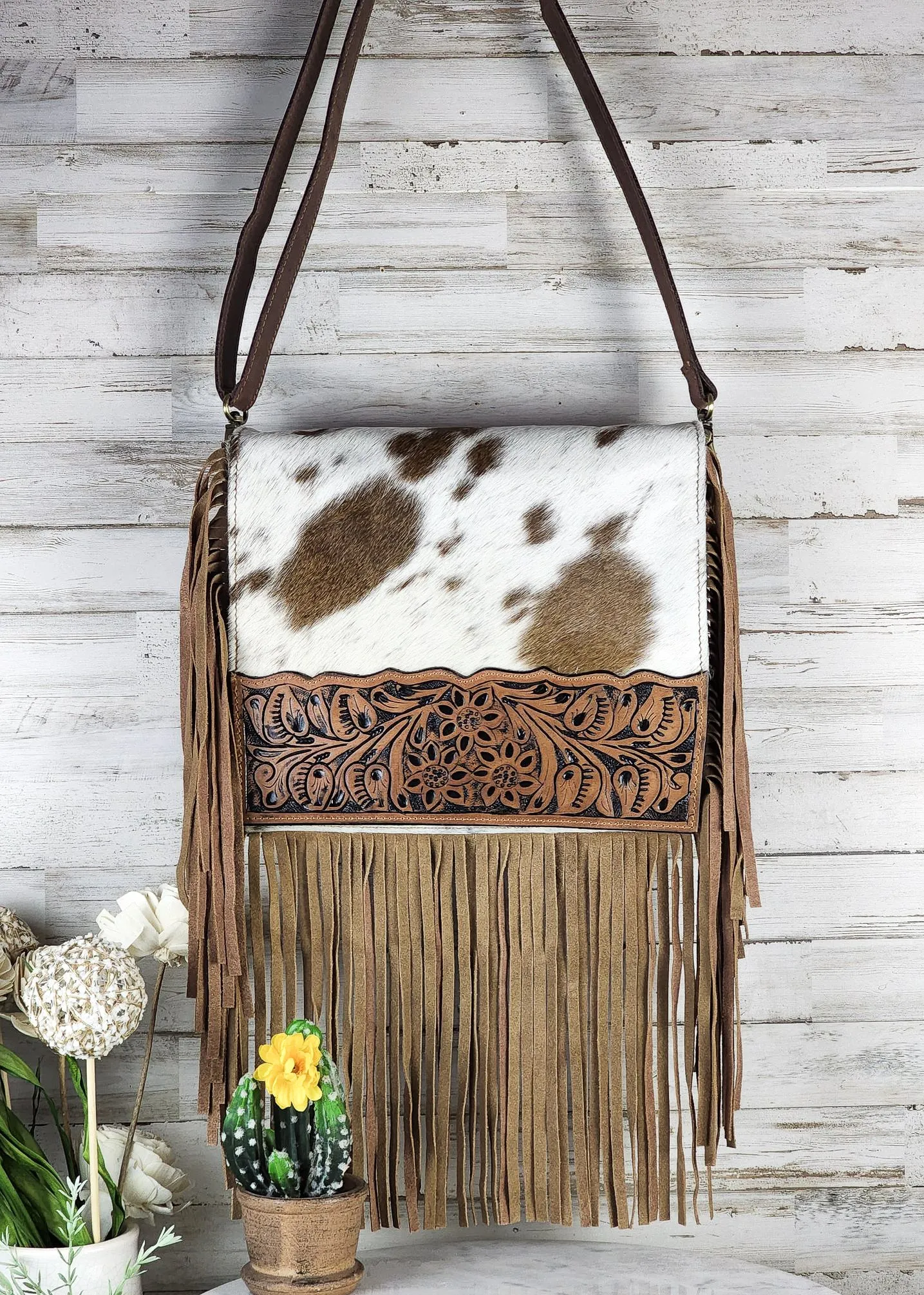 Brown & White Pagosa Cowhide Crossbody Handbag