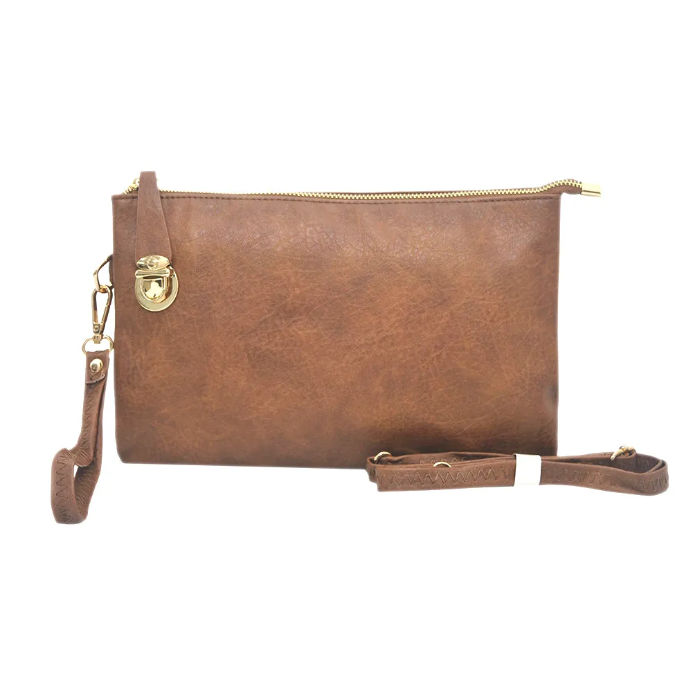 Brown NGIL Faux Leather Push Lock Clutch/Crossbody Bag