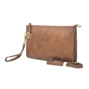 Brown NGIL Faux Leather Push Lock Clutch/Crossbody Bag