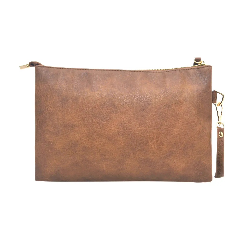 Brown NGIL Faux Leather Push Lock Clutch/Crossbody Bag