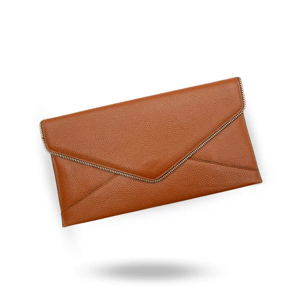 CASTLECRAG - Tan Clutch Bag with Zip Detail