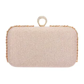 Chain Detailed Shimmery Evening Clutch Crossbody Bag