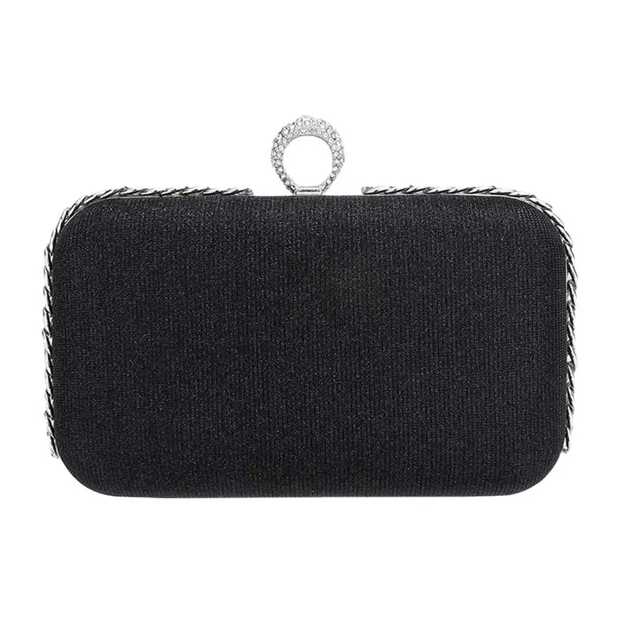 Chain Detailed Shimmery Evening Clutch Crossbody Bag