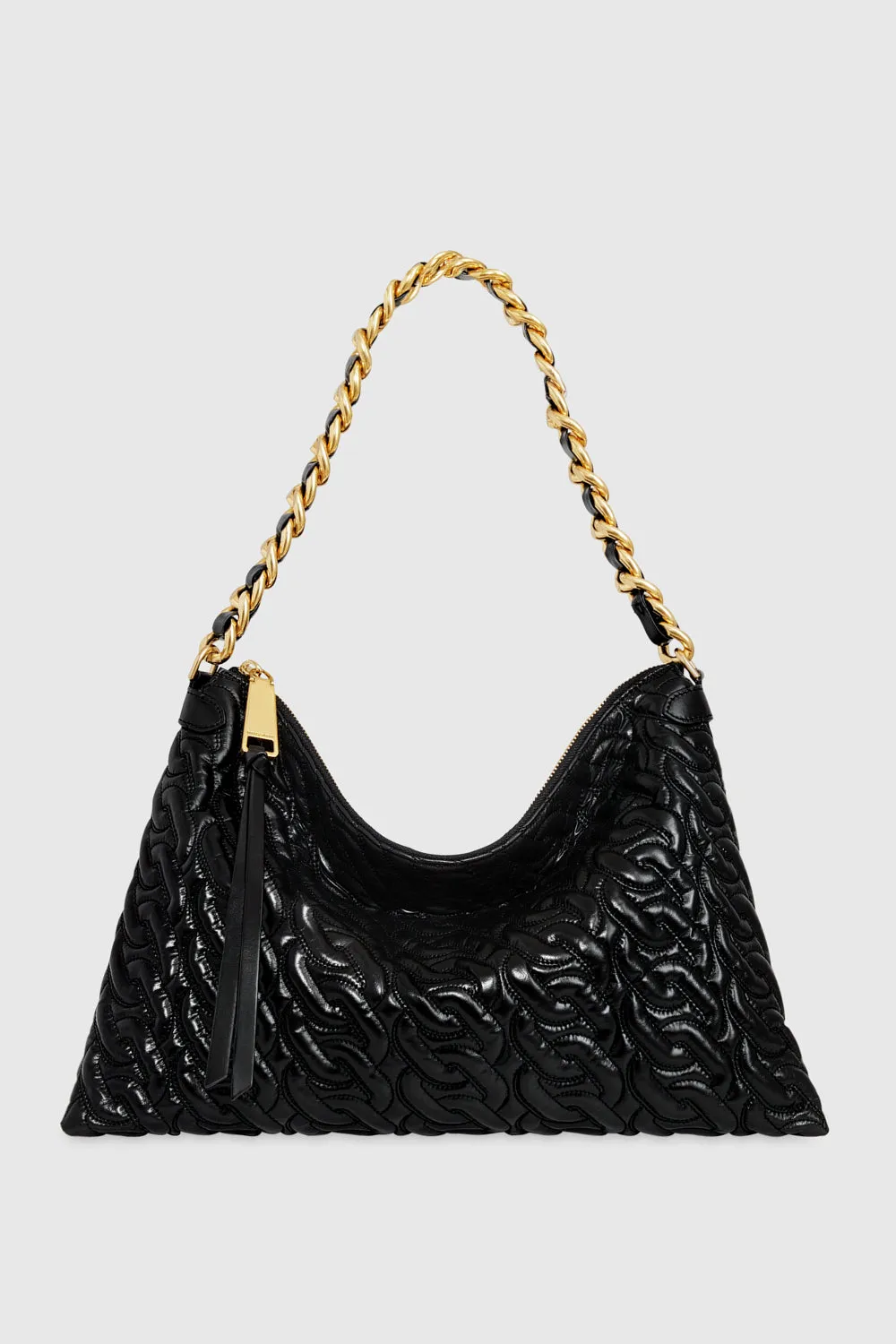 Chain Quilt Shoulder Bag In Black/Antique Brass