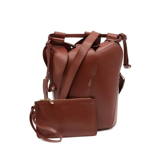 Chloe Bucket Tulip Small Sepia Brown Leather Cross Body Bag