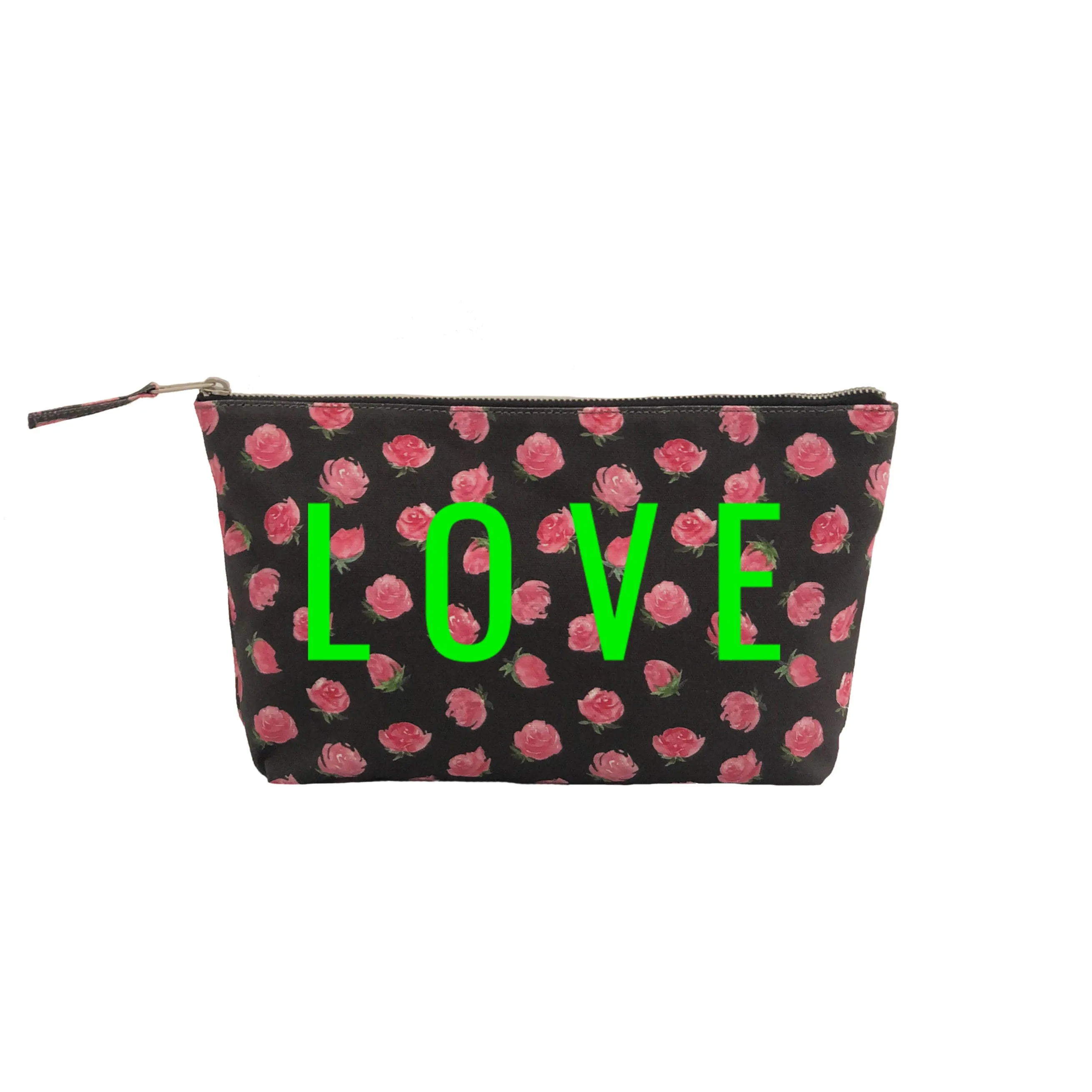 Clutch Bag: Black Floral with Neon Green LOVE