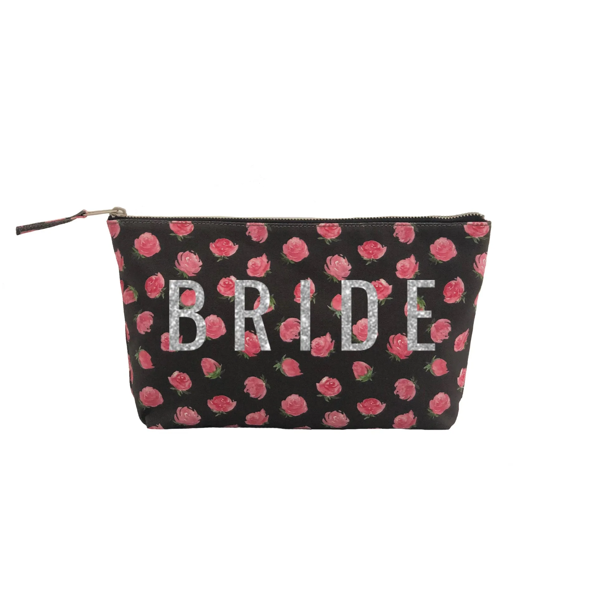 Clutch Bag: Black Floral with Silver Glitter BRIDE