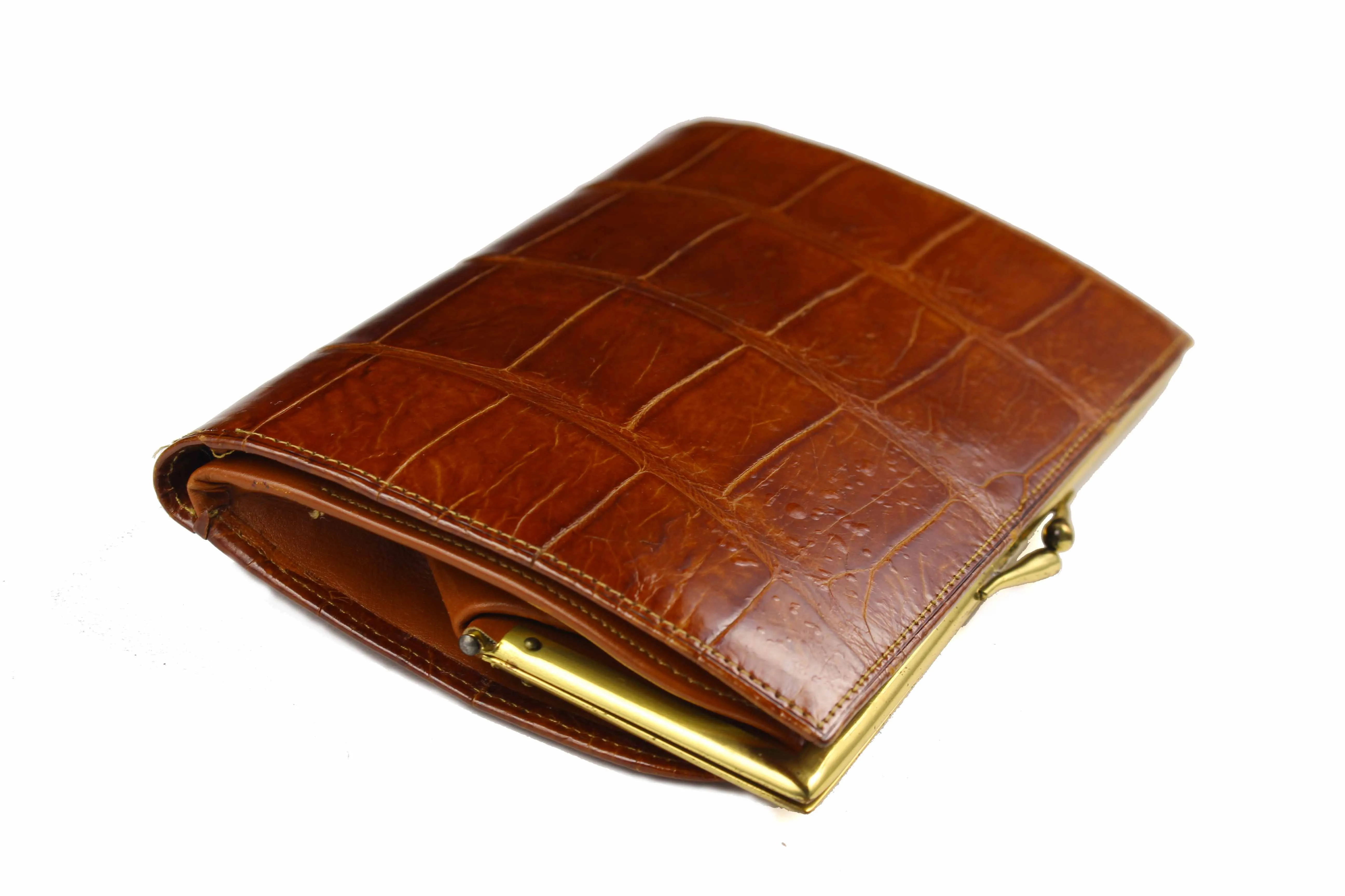 Cognac crocodile skin coin purse