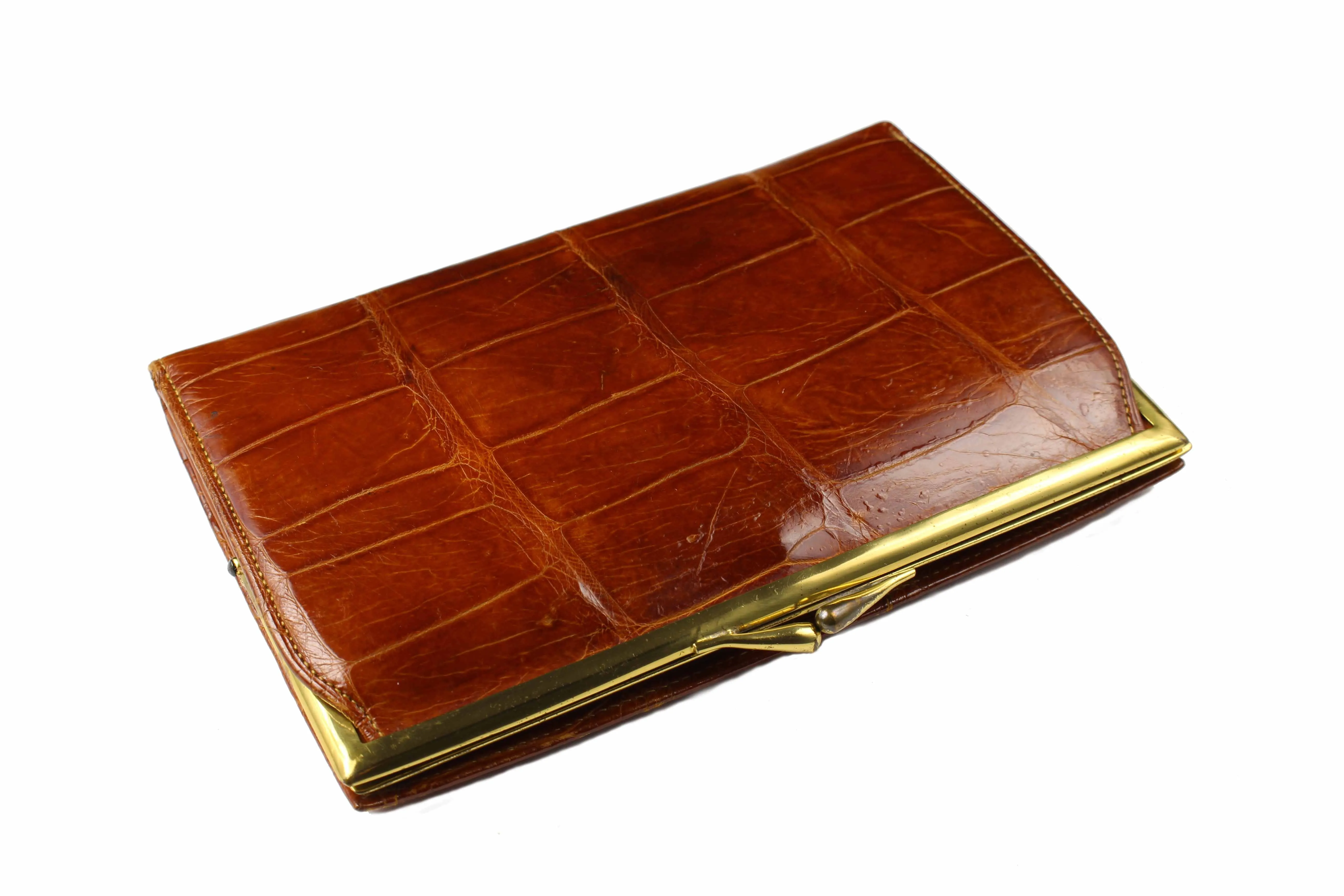 Cognac crocodile skin coin purse