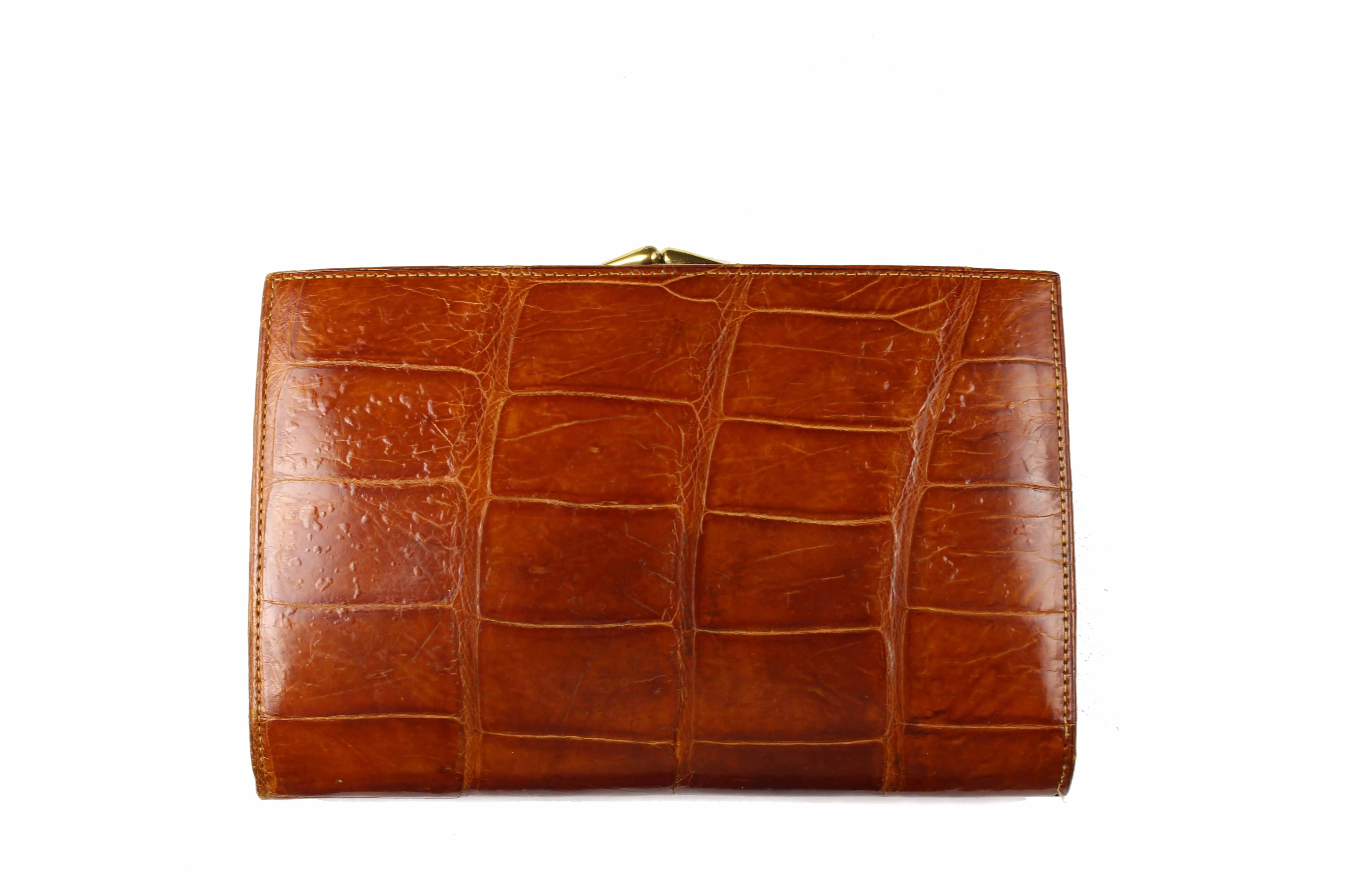 Cognac crocodile skin coin purse