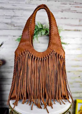 Concealed Carry Brown Fringe Hobo Handbag