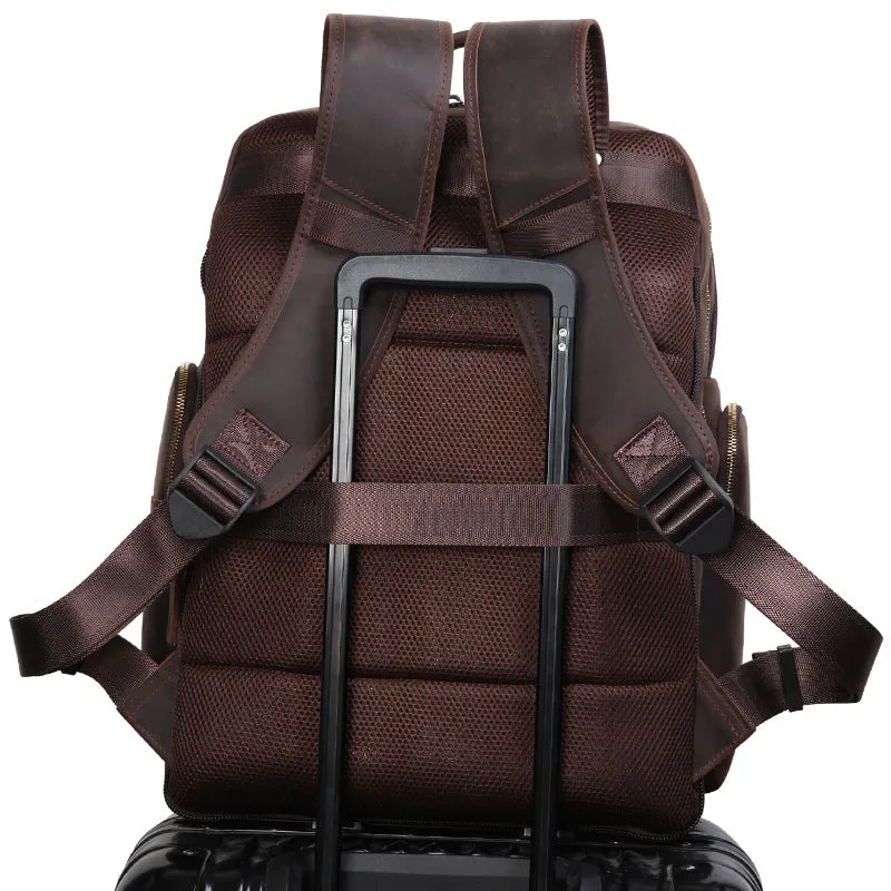 Crazy Horse Leather Travel Backpack 17 Inch Laptop Backpack Handmade Backpack