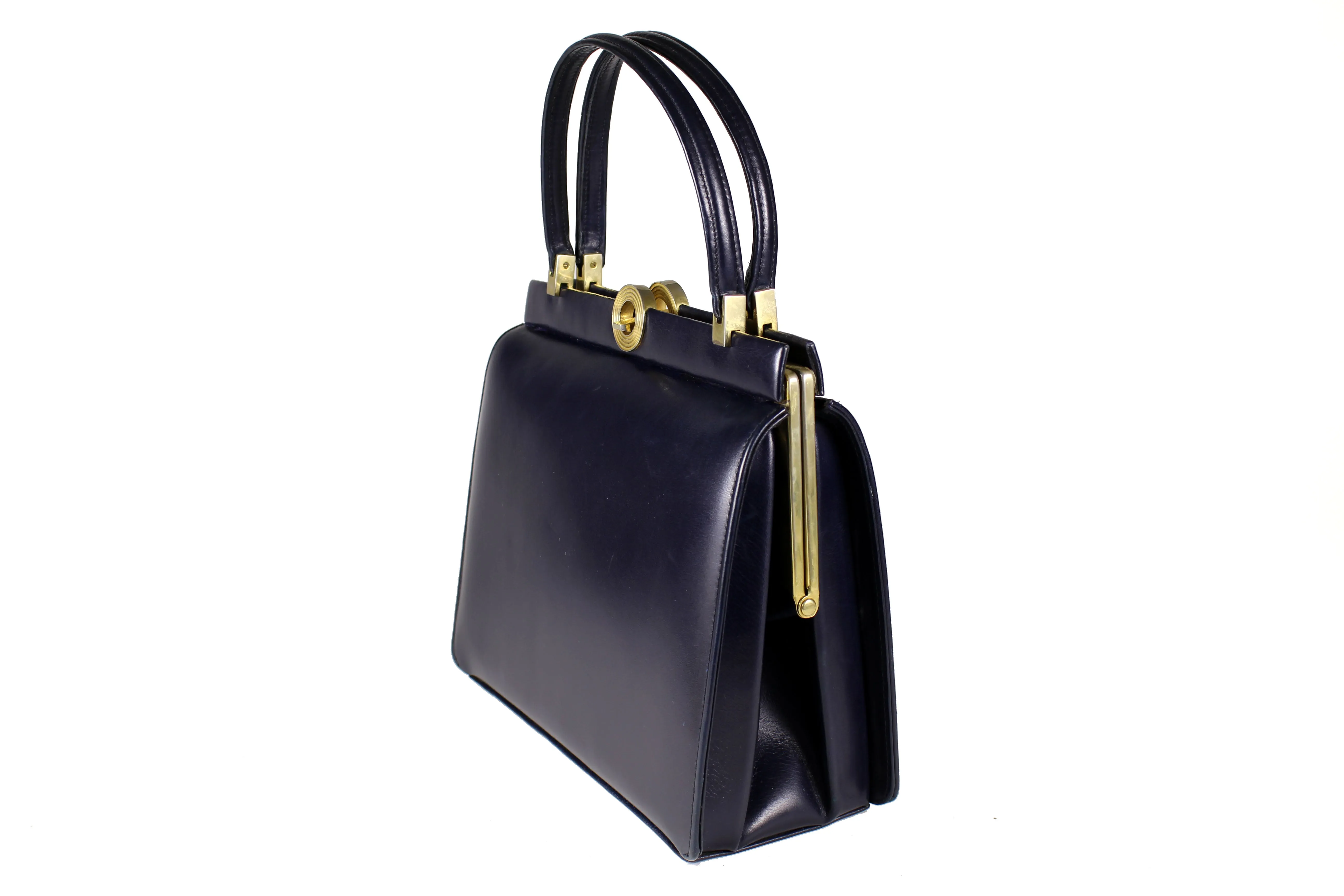 Dark blue leather frame handbag