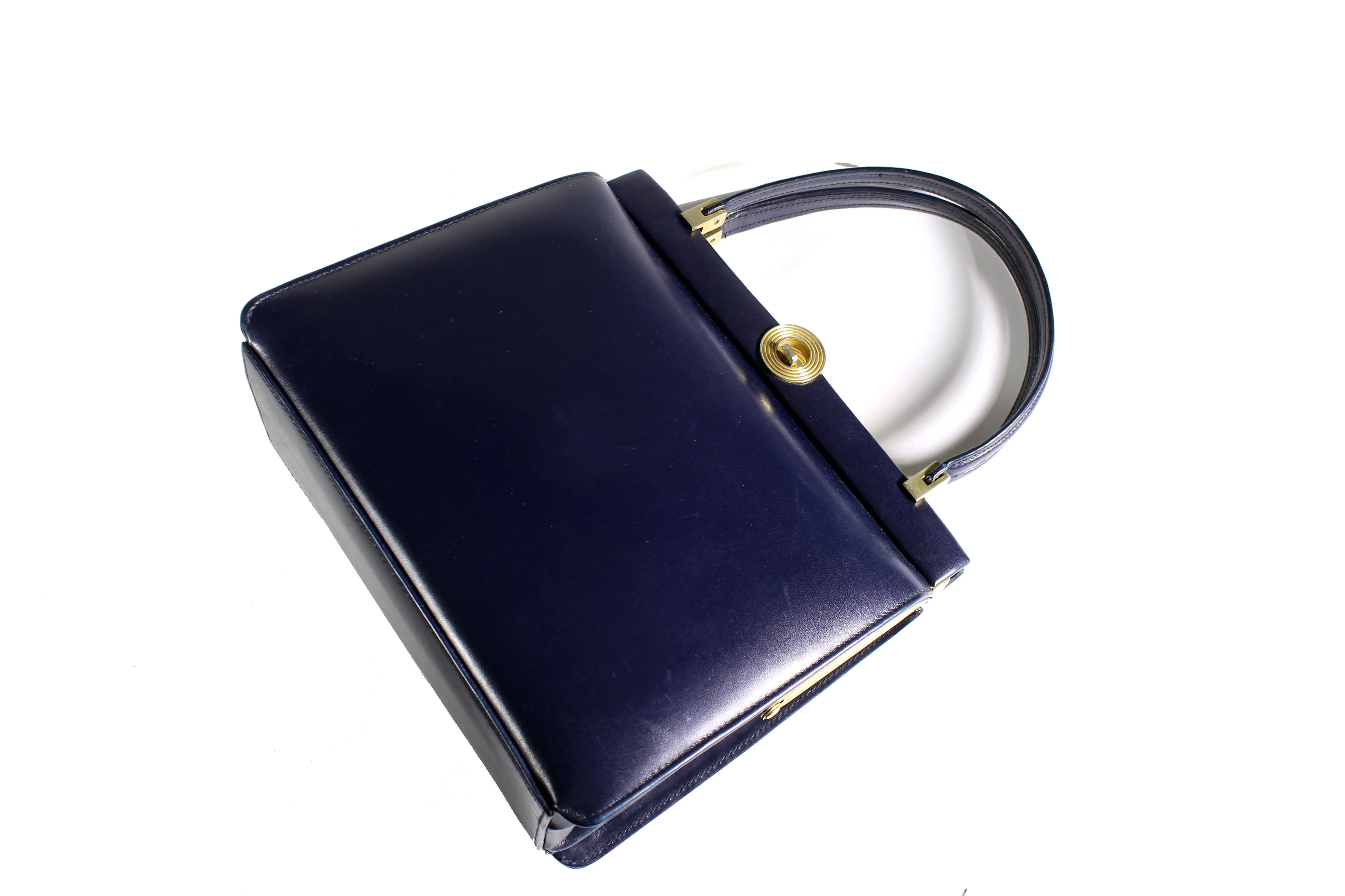 Dark blue leather frame handbag