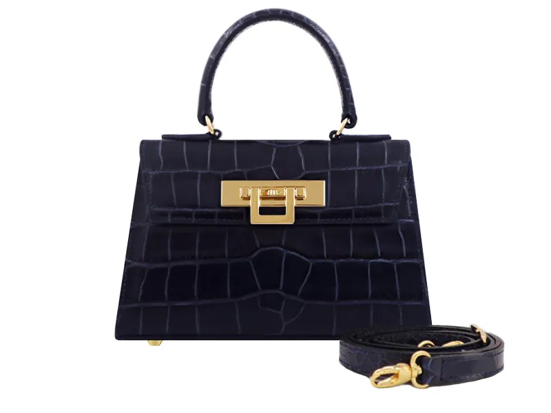 Fonteyn Mignon Orinoco 'Croc' Print Calf Leather Handbag - Navy