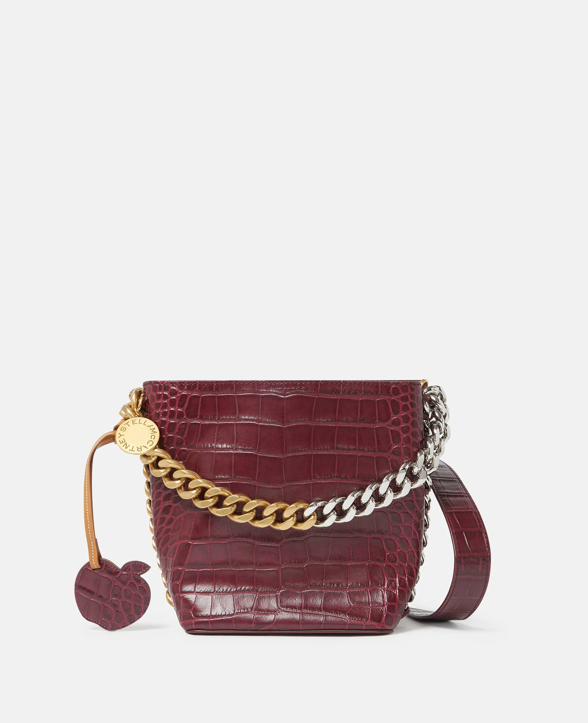 - Frayme Croc-Effect Embossed Bucket Bag, Woman, Burgundy