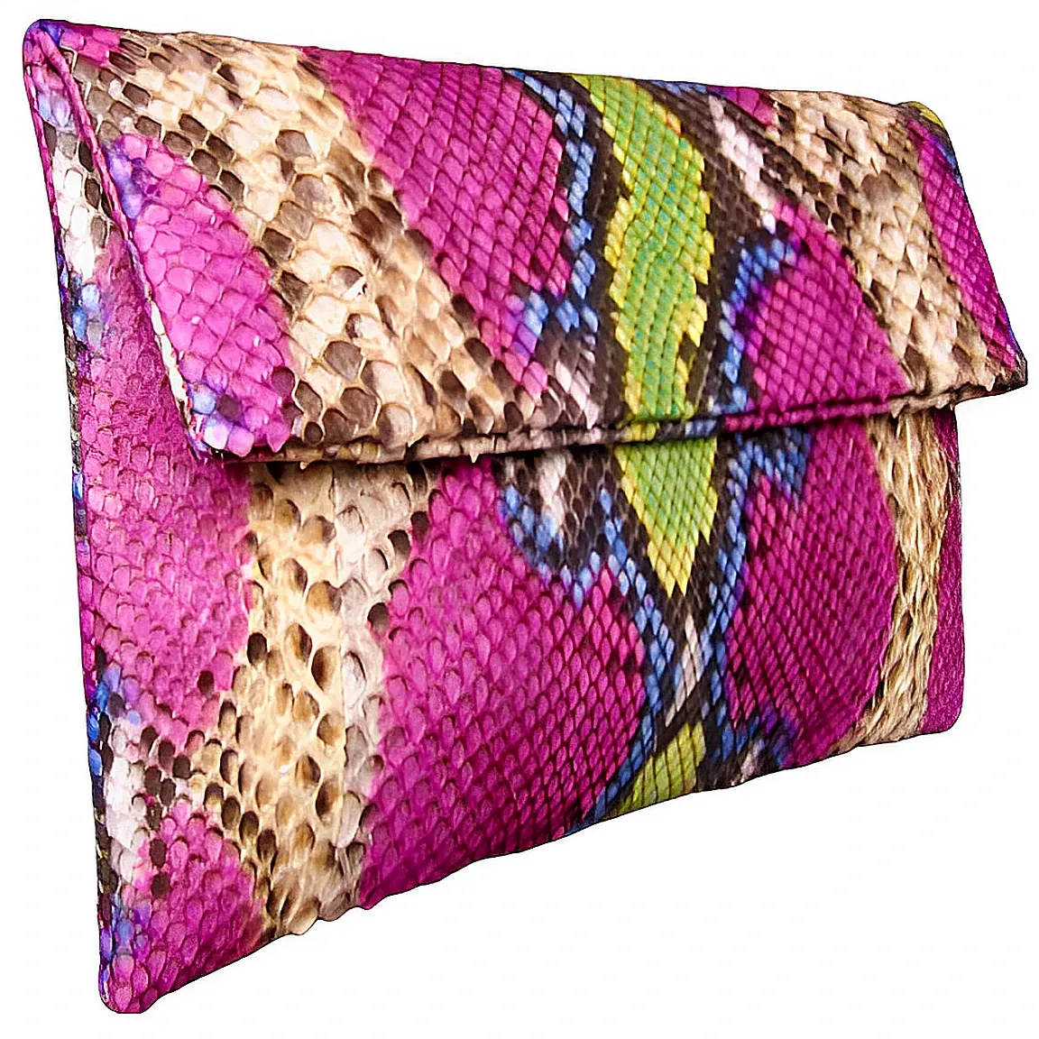 Fuchsia Multicolor Pink Leather Clutch Bag