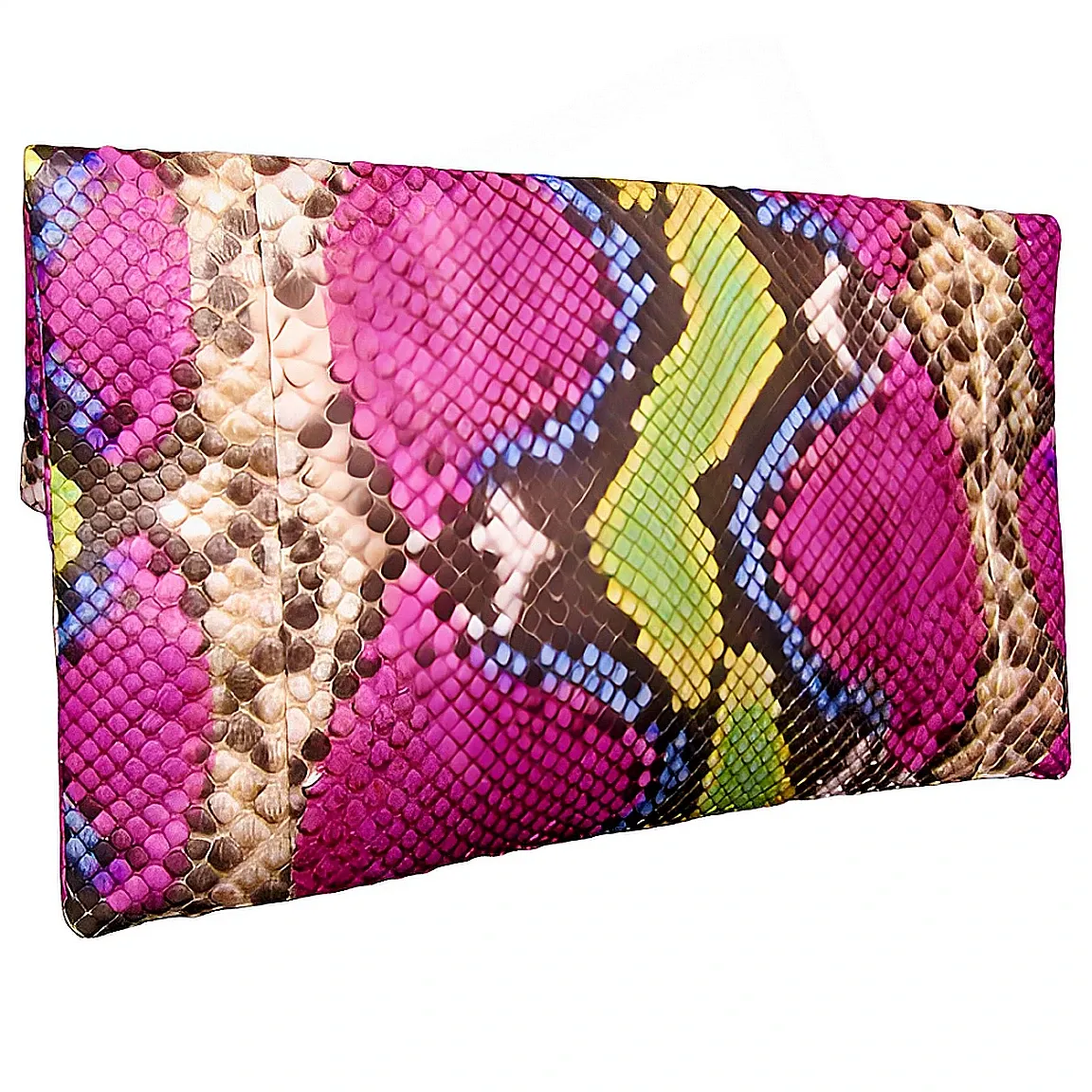 Fuchsia Multicolor Pink Leather Clutch Bag