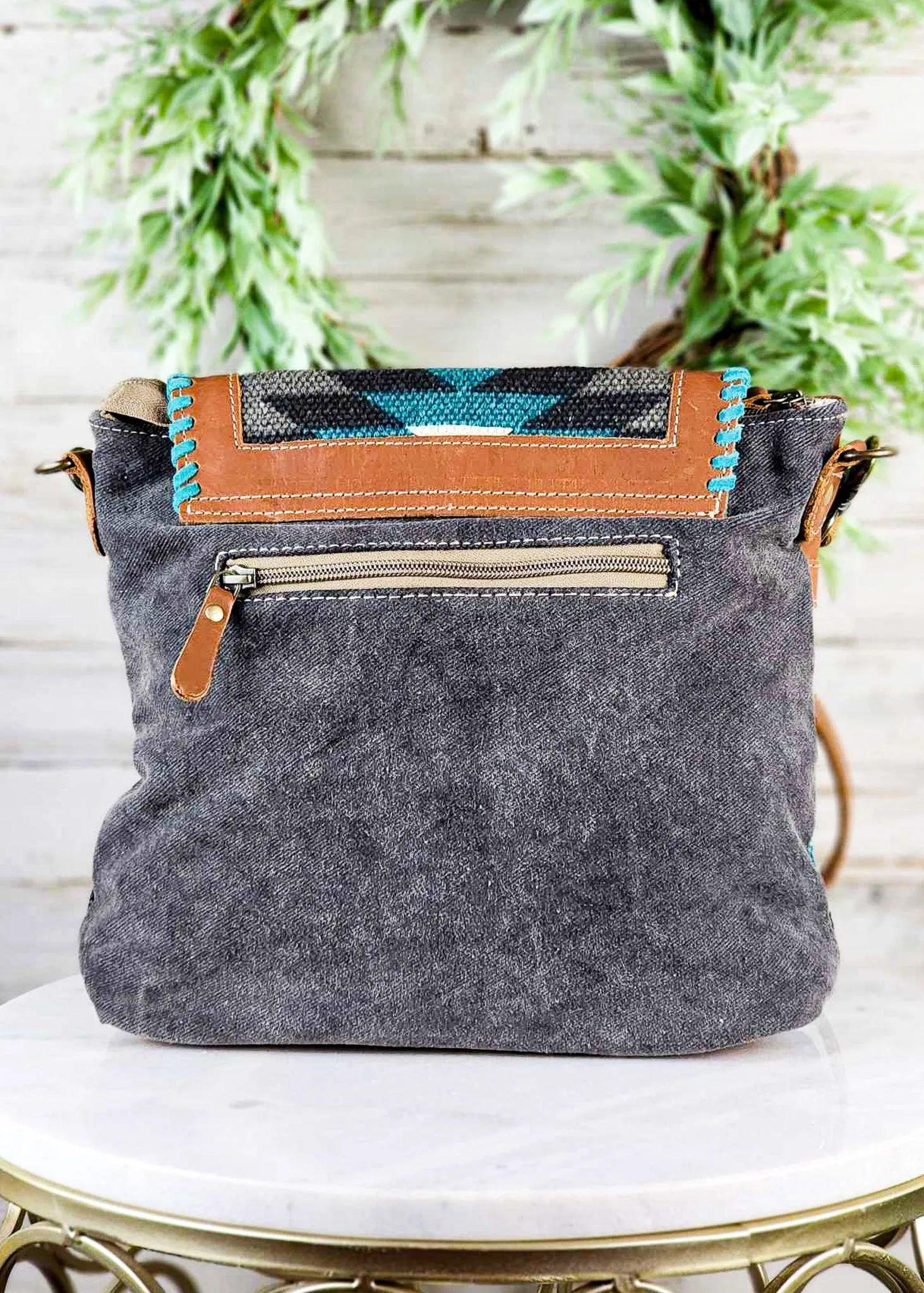 Gray & Turquoise Aztec Shoulder Handbag