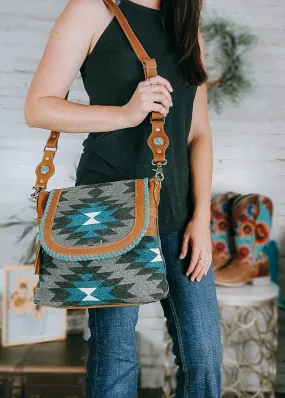 Gray & Turquoise Aztec Shoulder Handbag