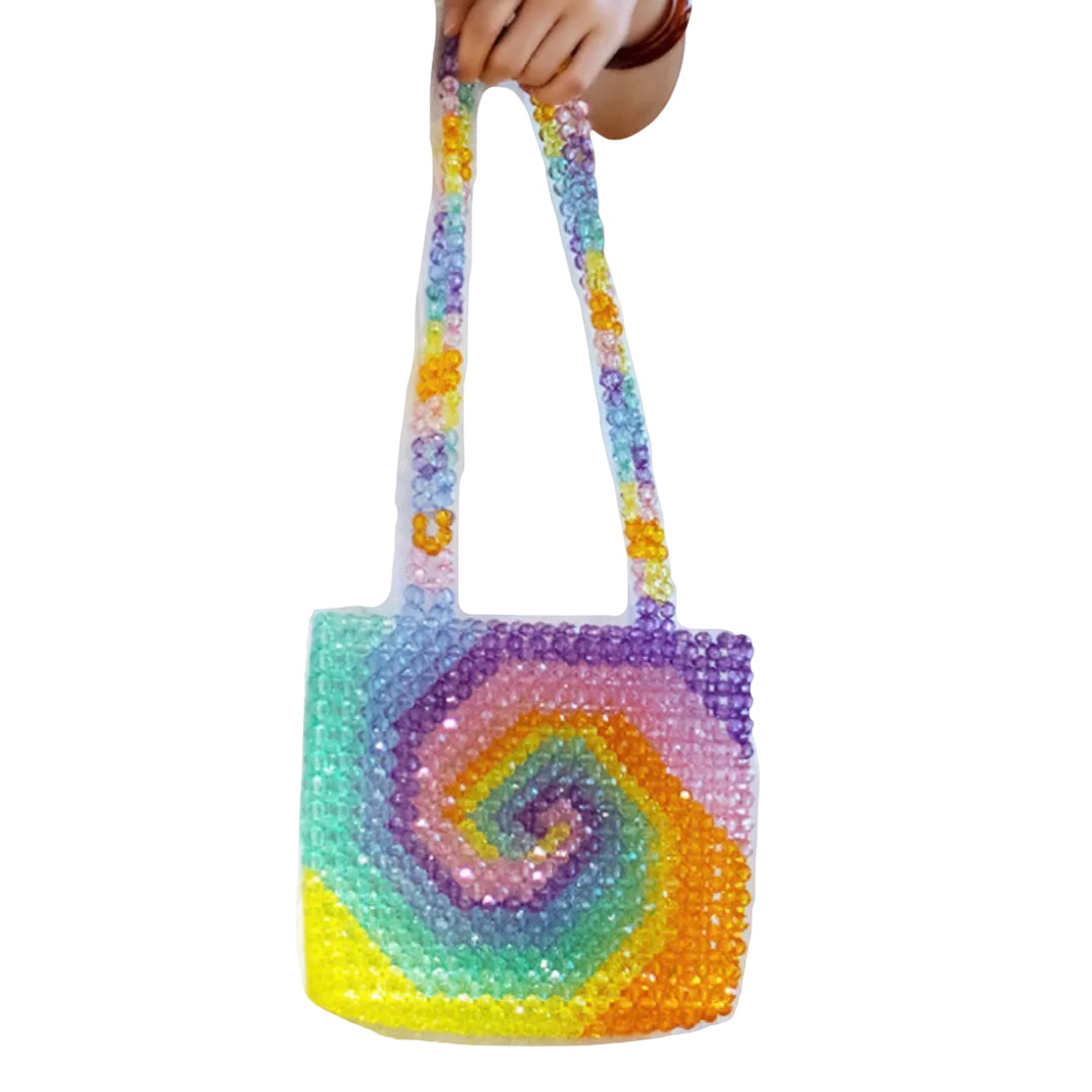 Handmade Bead Shoulder Bag - Spiral Tye Dye