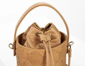 Helon mini bucket bag - Handwoven caramel leather