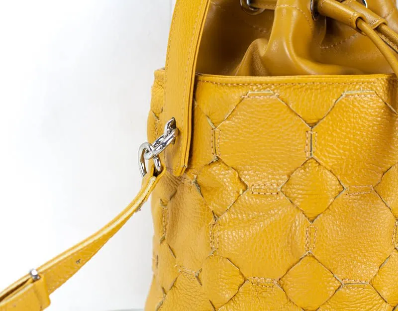 Helon mini bucket bag - Handwoven yellow leather