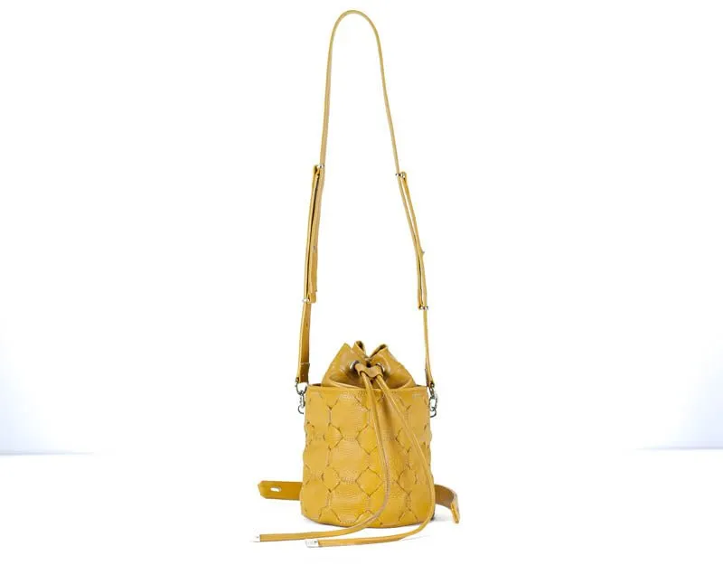 Helon mini bucket bag - Handwoven yellow leather