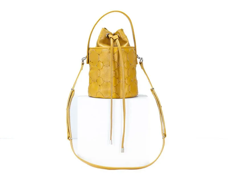 Helon mini bucket bag - Handwoven yellow leather